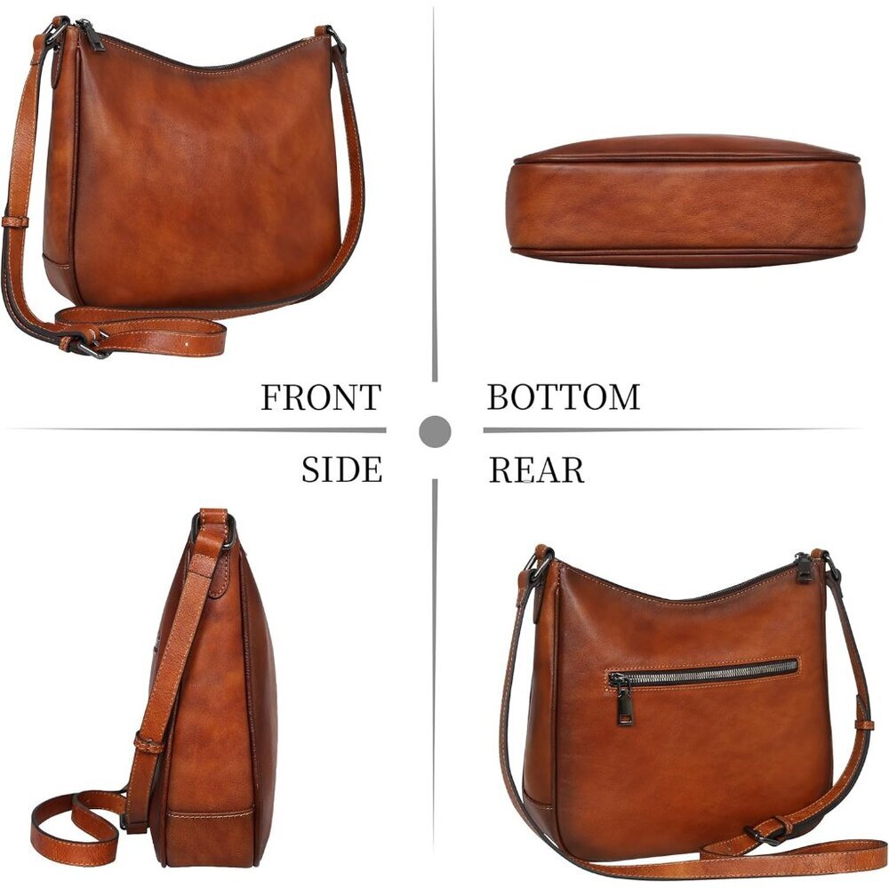 Compact Leather Shoulder Bag with Adjustable Strap - Daily Essentials Carrier - Picture 4 of 7